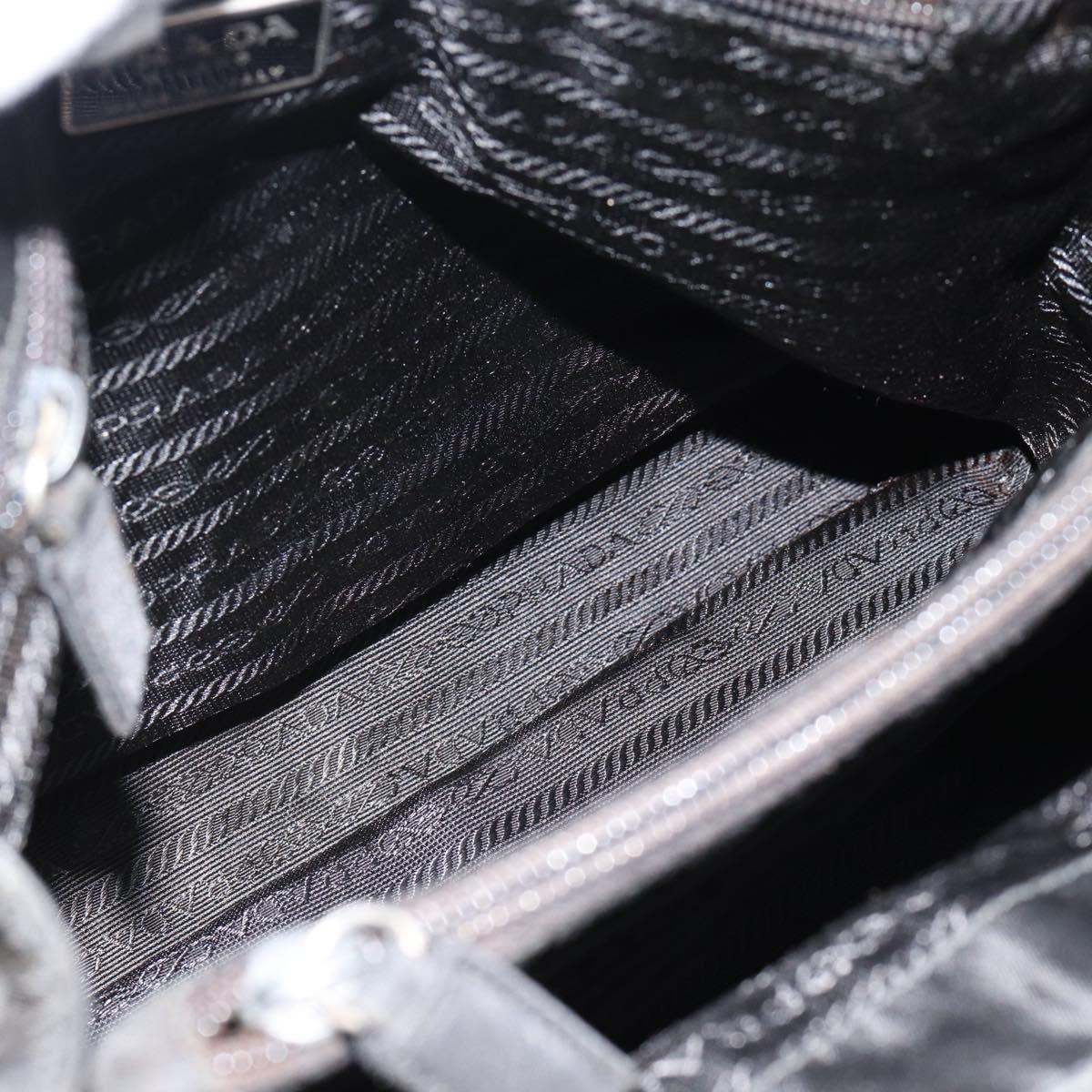 PRADA Tote Bag Nylon Black Silver Auth 148281