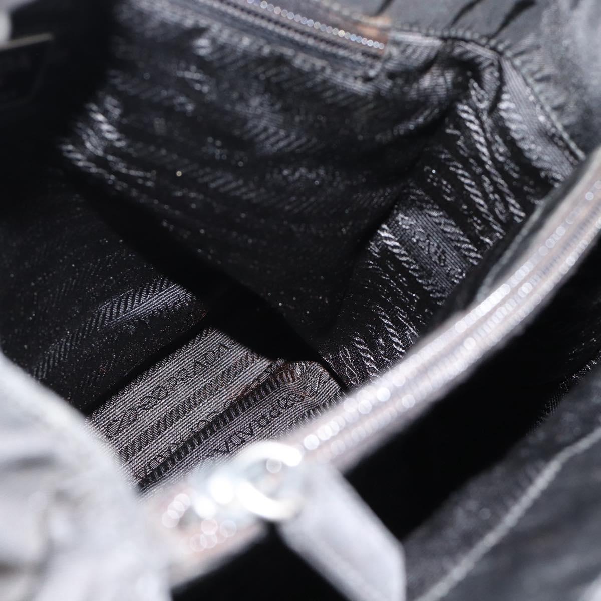 PRADA Tote Bag Nylon Black Silver Auth 148281