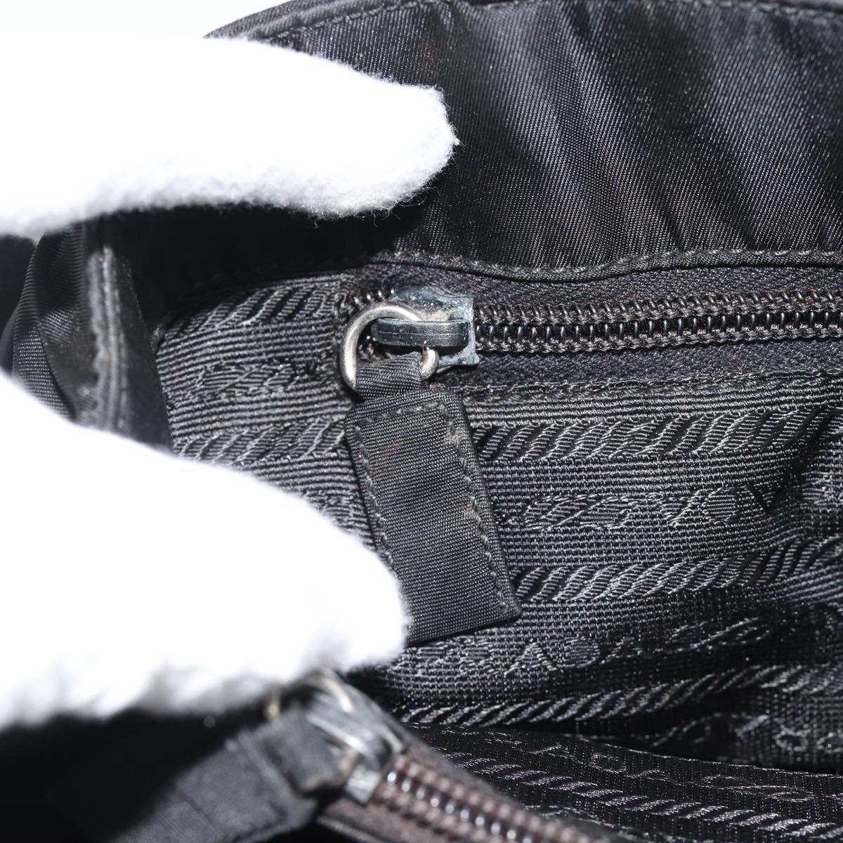 PRADA Tote Bag Nylon Black Silver Auth 148281