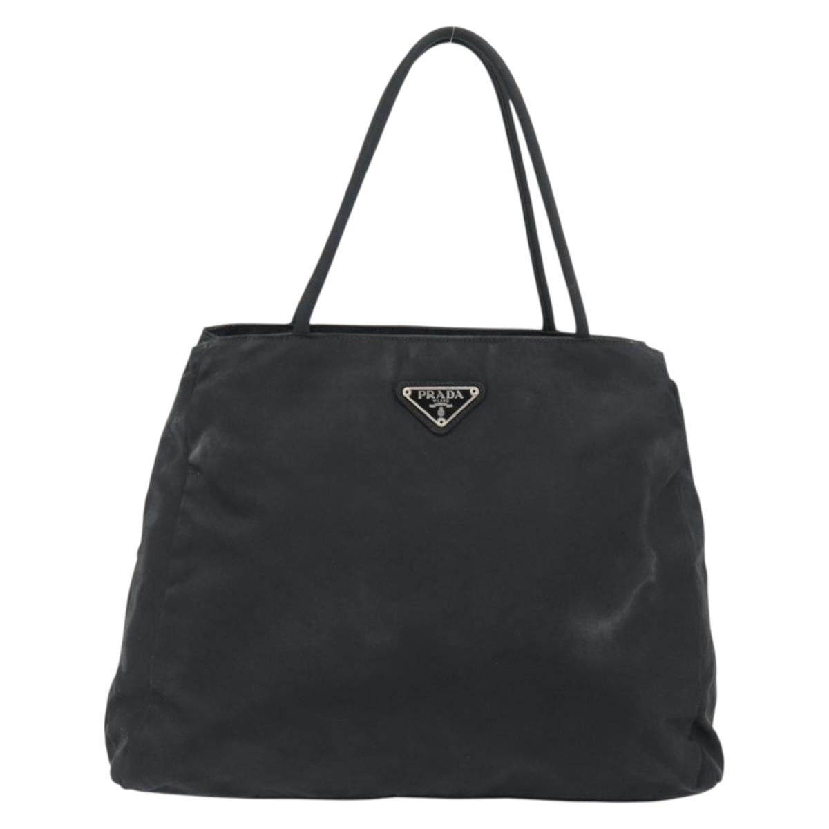 PRADA Tote Bag Nylon Black Silver Auth 148281