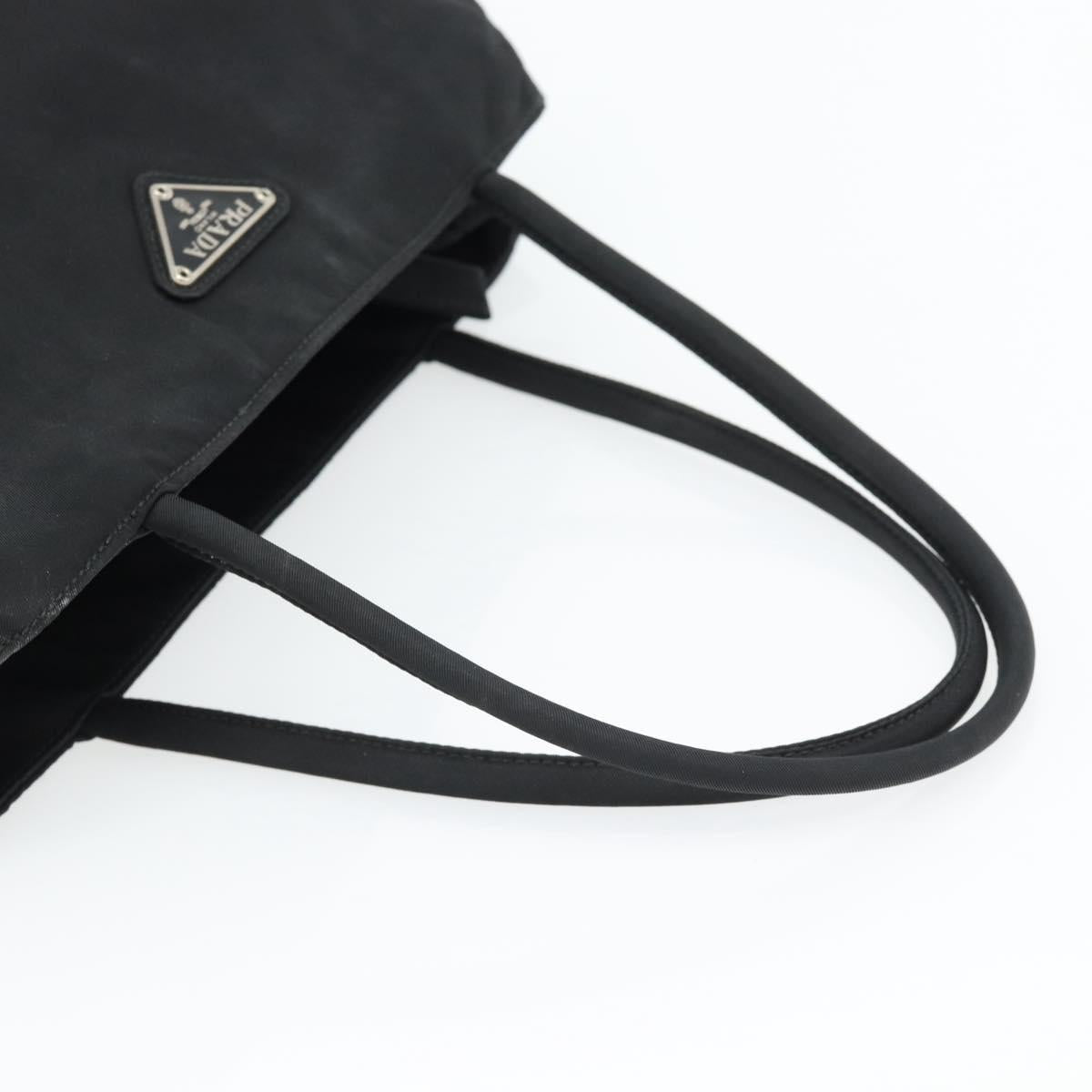 PRADA Tote Bag Nylon Black Silver Auth 148281