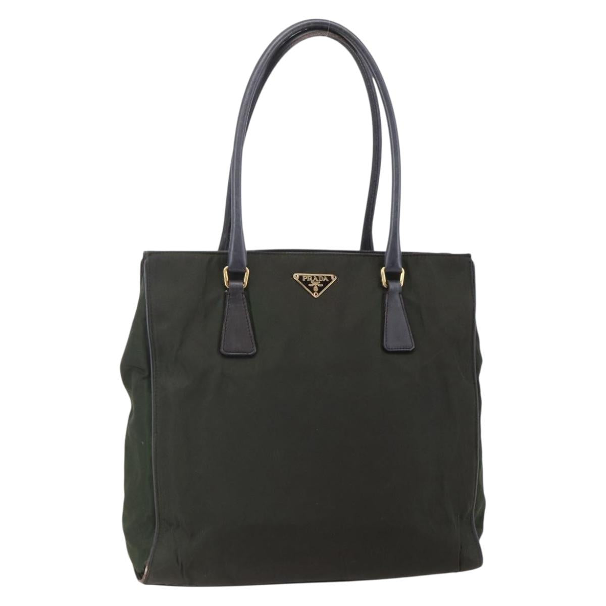 PRADA Tote Bag Nylon Khaki Gold Auth 148282