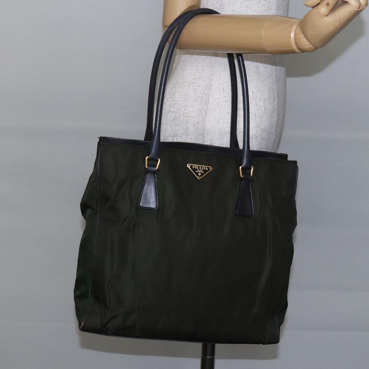 PRADA Tote Bag Nylon Khaki Gold Auth 148282