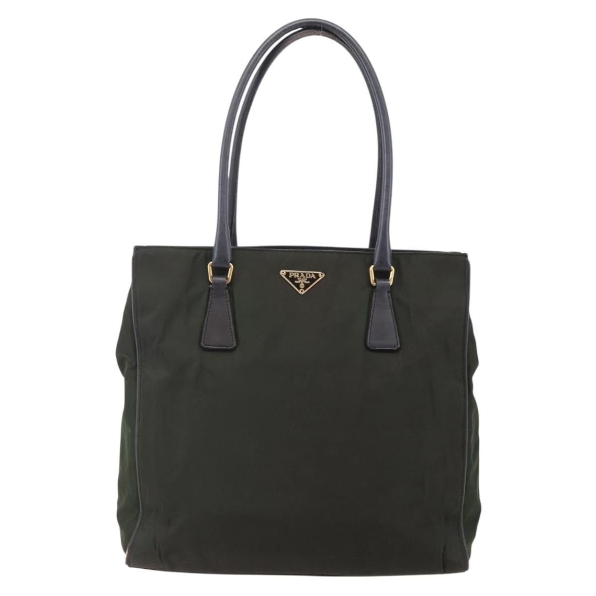PRADA Tote Bag Nylon Khaki Gold Auth 148282