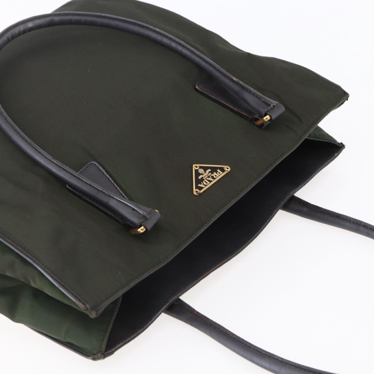PRADA Tote Bag Nylon Khaki Gold Auth 148282