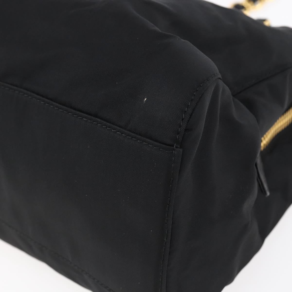 PRADA Chain Shoulder Bag Nylon Black Gold Auth 148283