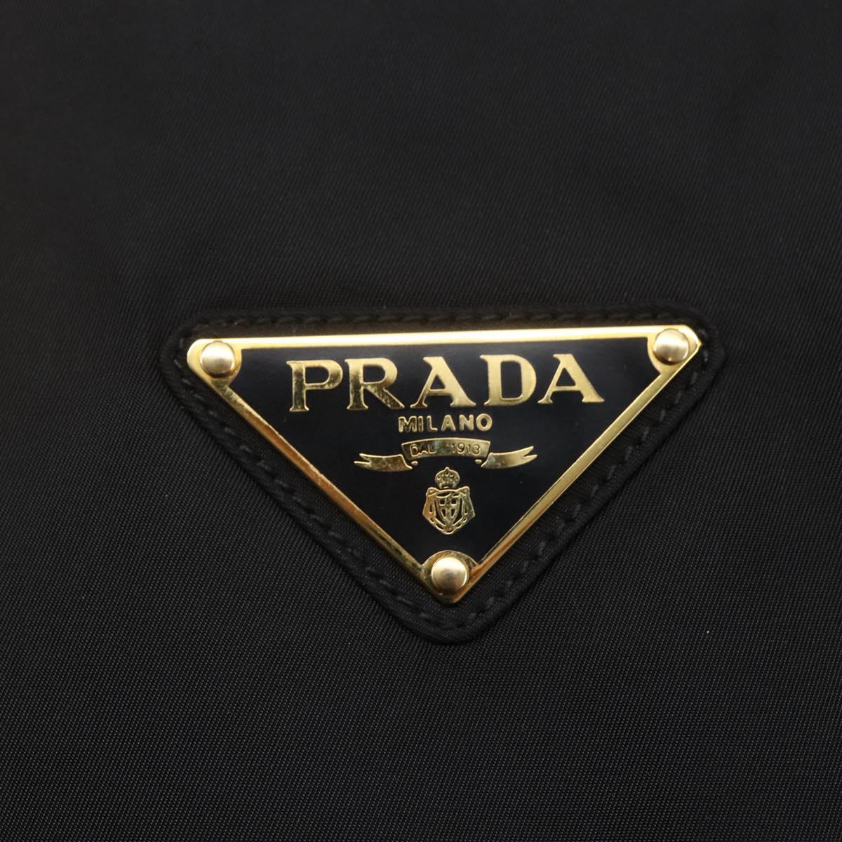 PRADA Chain Shoulder Bag Nylon Black Gold Auth 148283