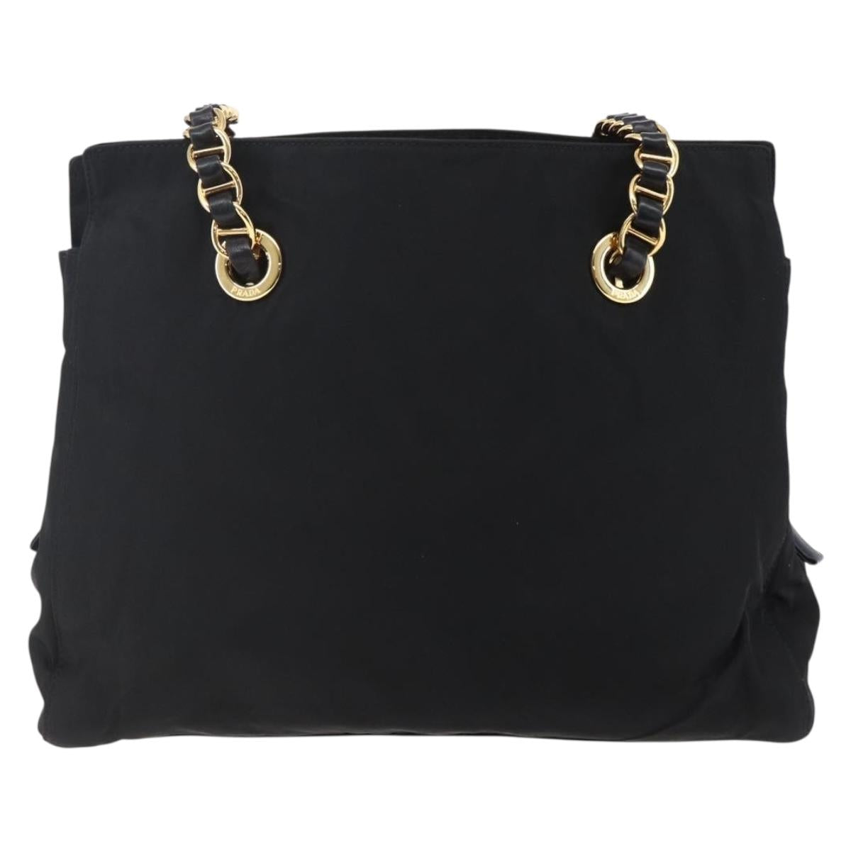 PRADA Chain Shoulder Bag Nylon Black Gold Auth 148283