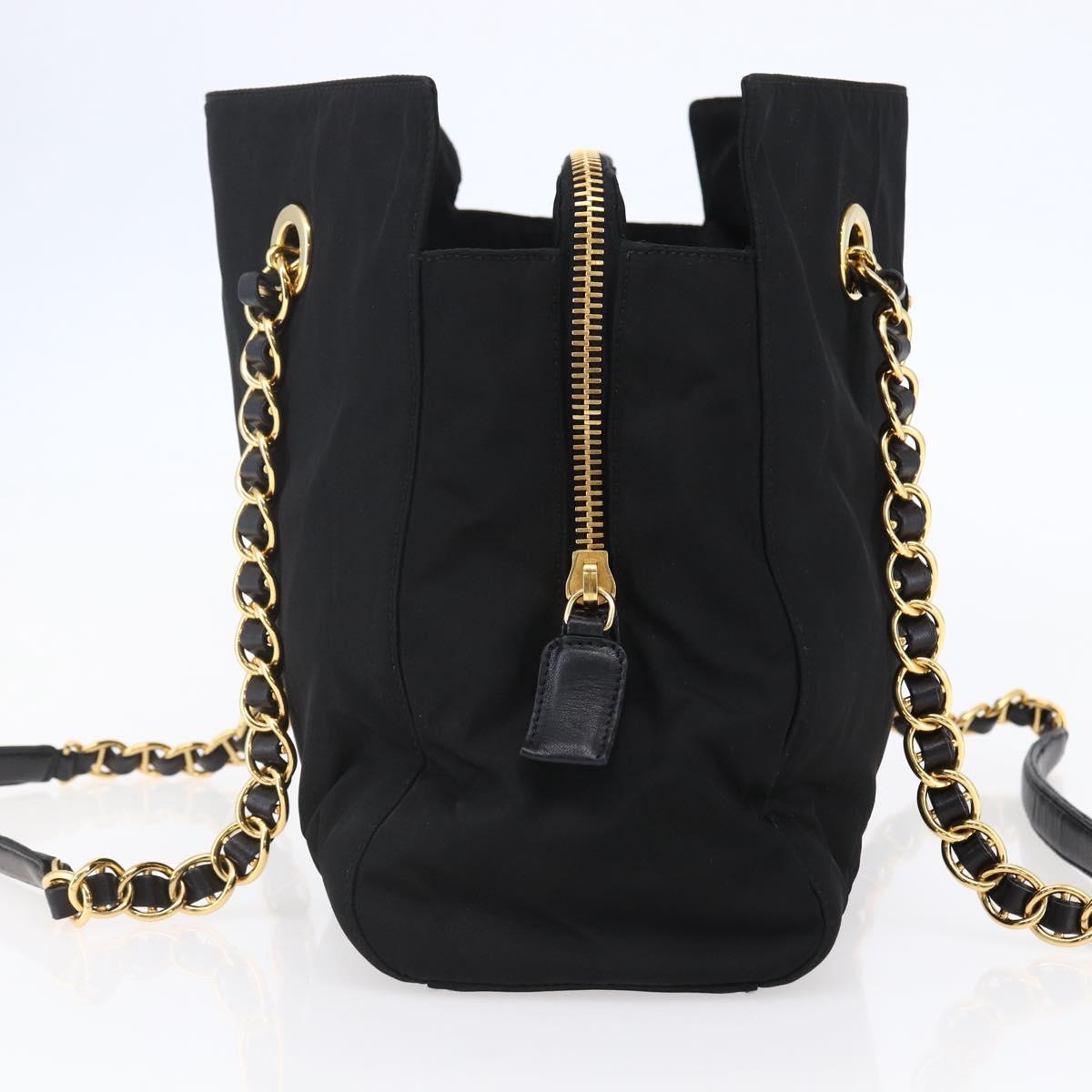 PRADA Chain Shoulder Bag Nylon Black Gold Auth 148283
