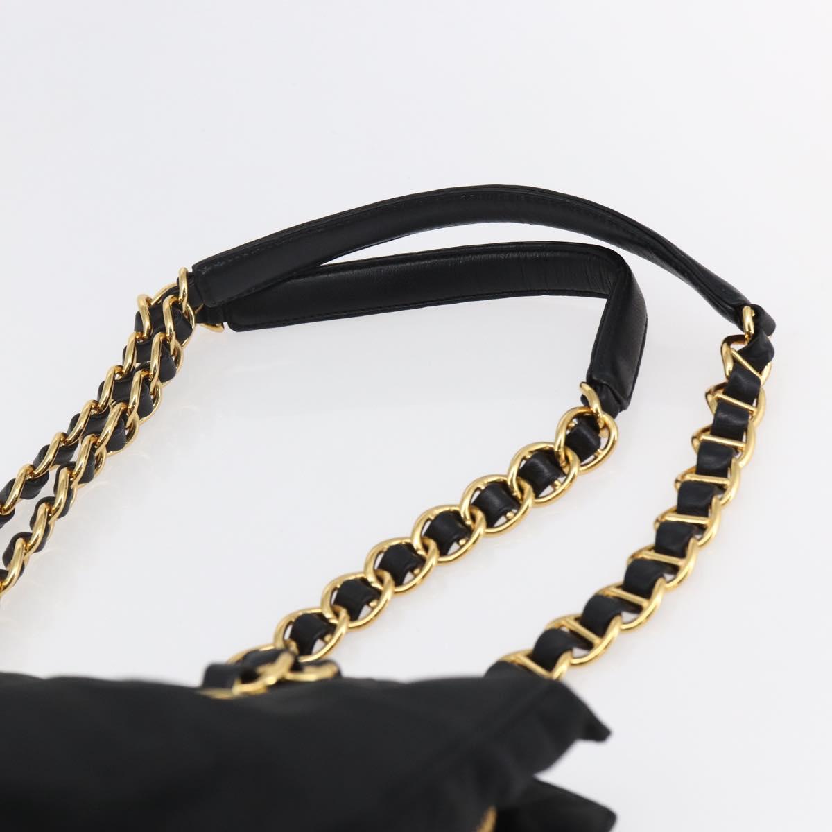 PRADA Chain Shoulder Bag Nylon Black Gold Auth 148283