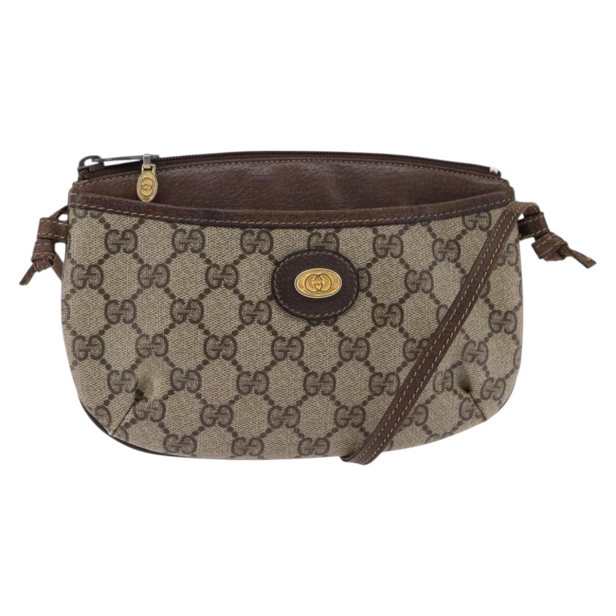 GUCCI GG Supreme Shoulder Bag PVC Beige Gold Auth 148286