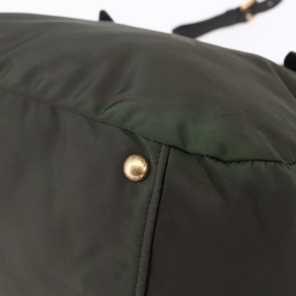 PRADA Hand Bag Nylon 2way Khaki Gold Auth 148290