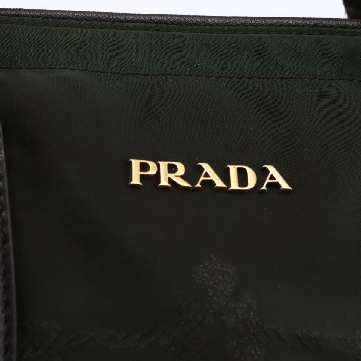PRADA Hand Bag Nylon 2way Khaki Gold Auth 148290