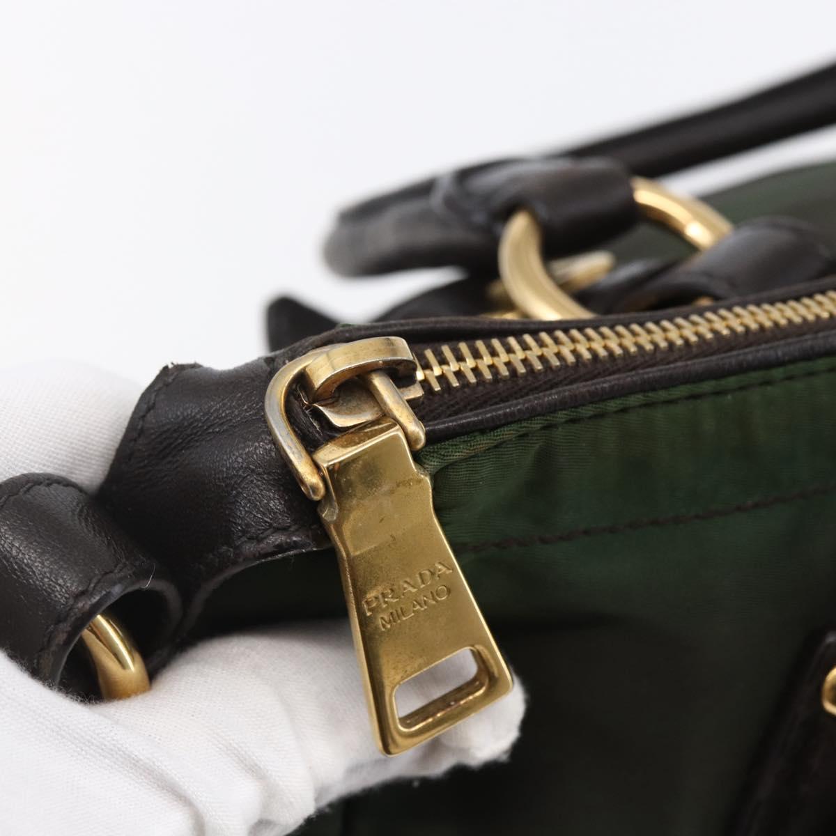 PRADA Hand Bag Nylon 2way Khaki Gold Auth 148290