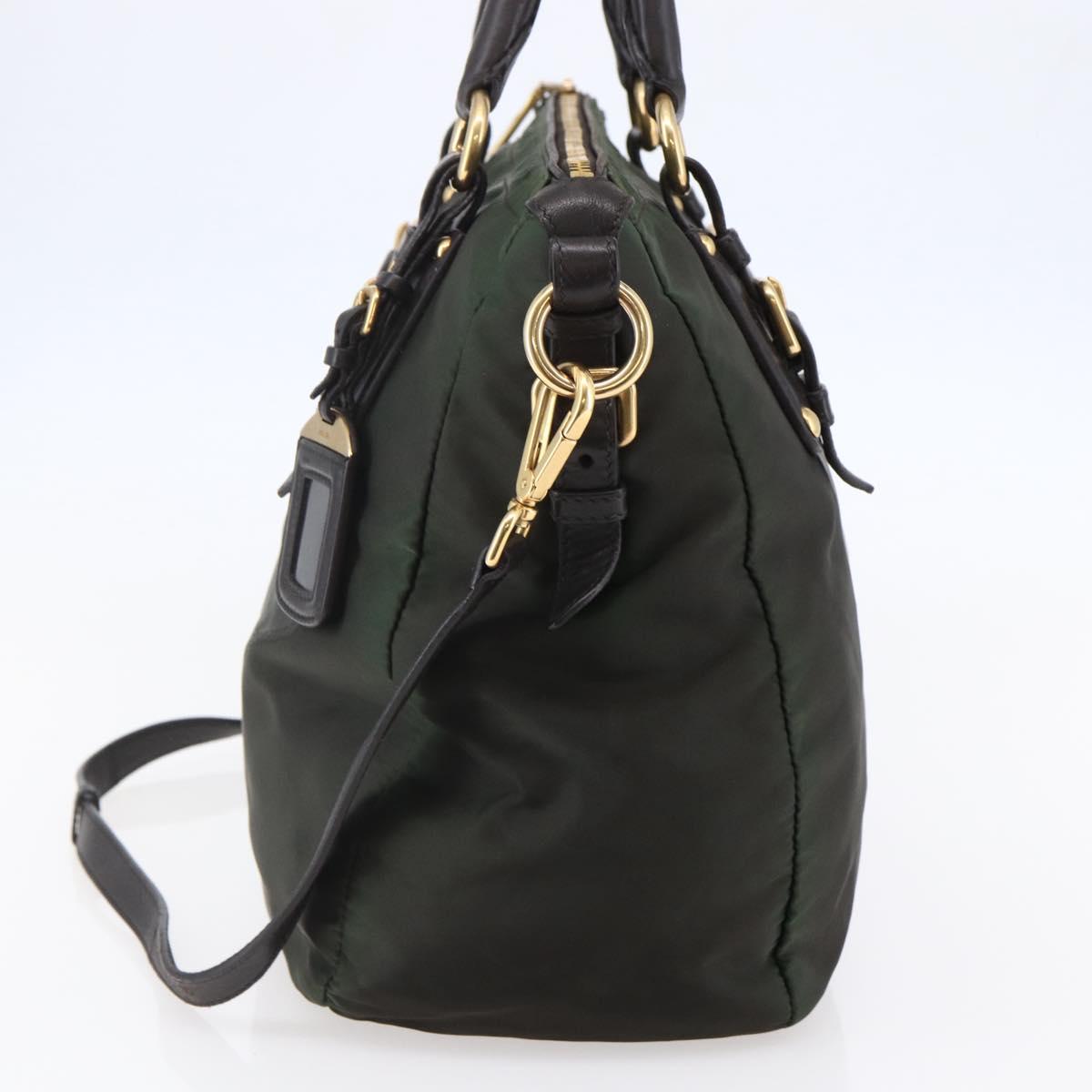 PRADA Hand Bag Nylon 2way Khaki Gold Auth 148290
