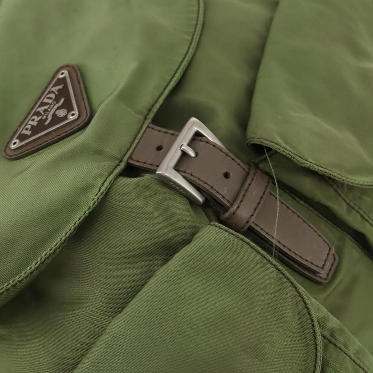 PRADA Backpack Nylon Khaki Silver Auth 148291