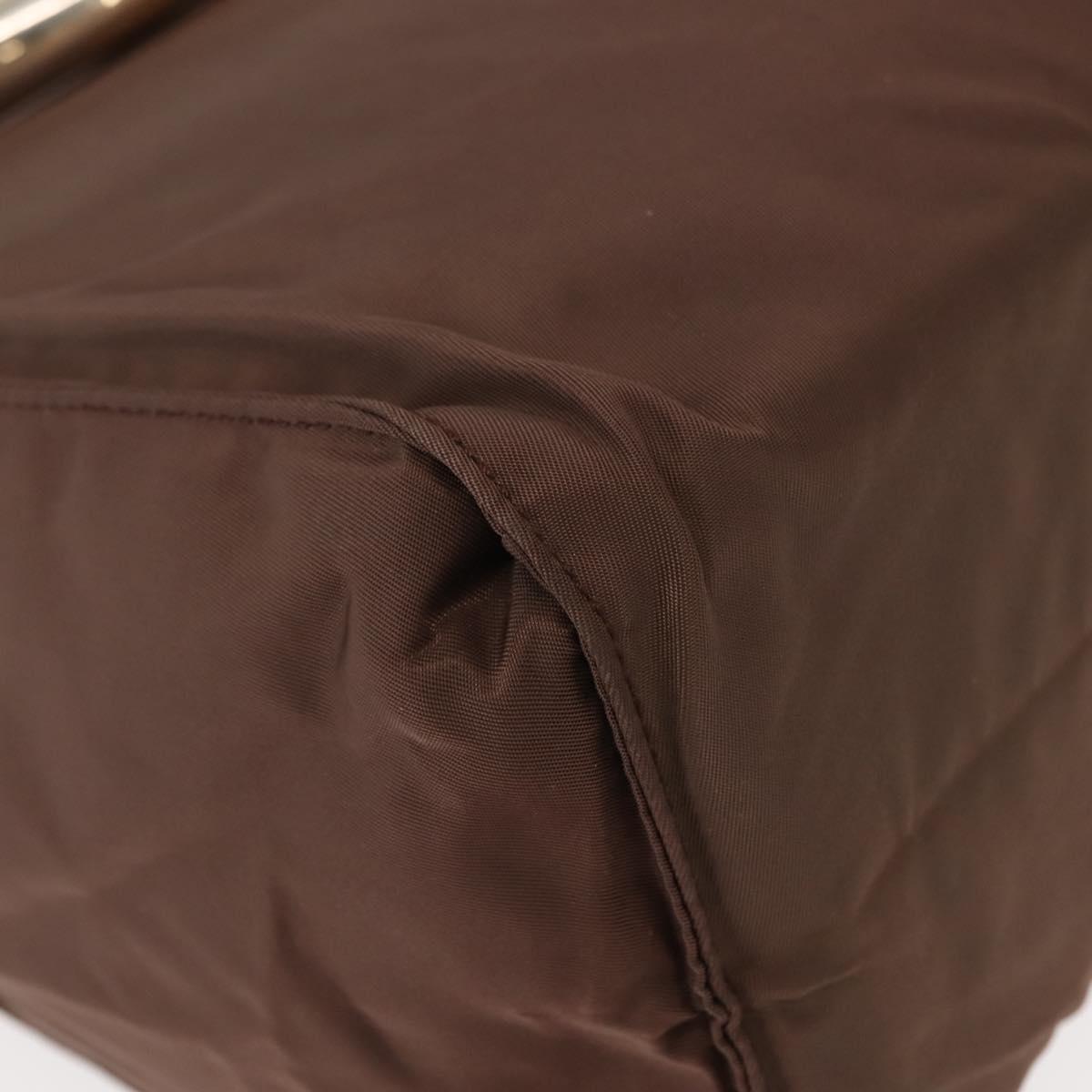 PRADA Hand Bag Nylon Brown Gold Auth 148292