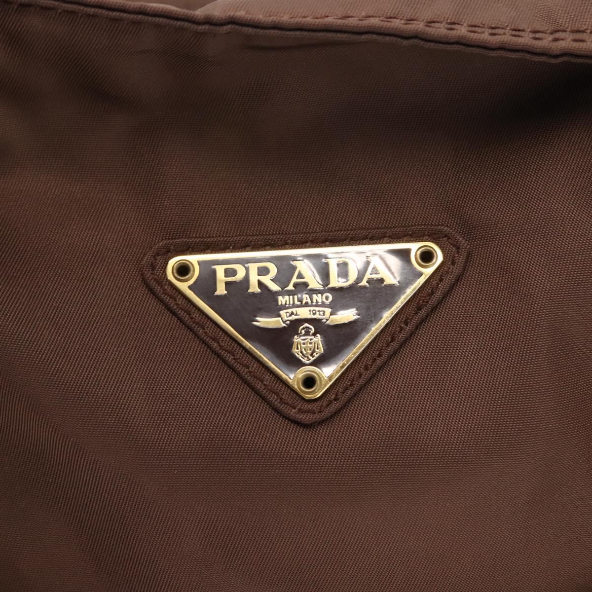 PRADA Hand Bag Nylon Brown Gold Auth 148292