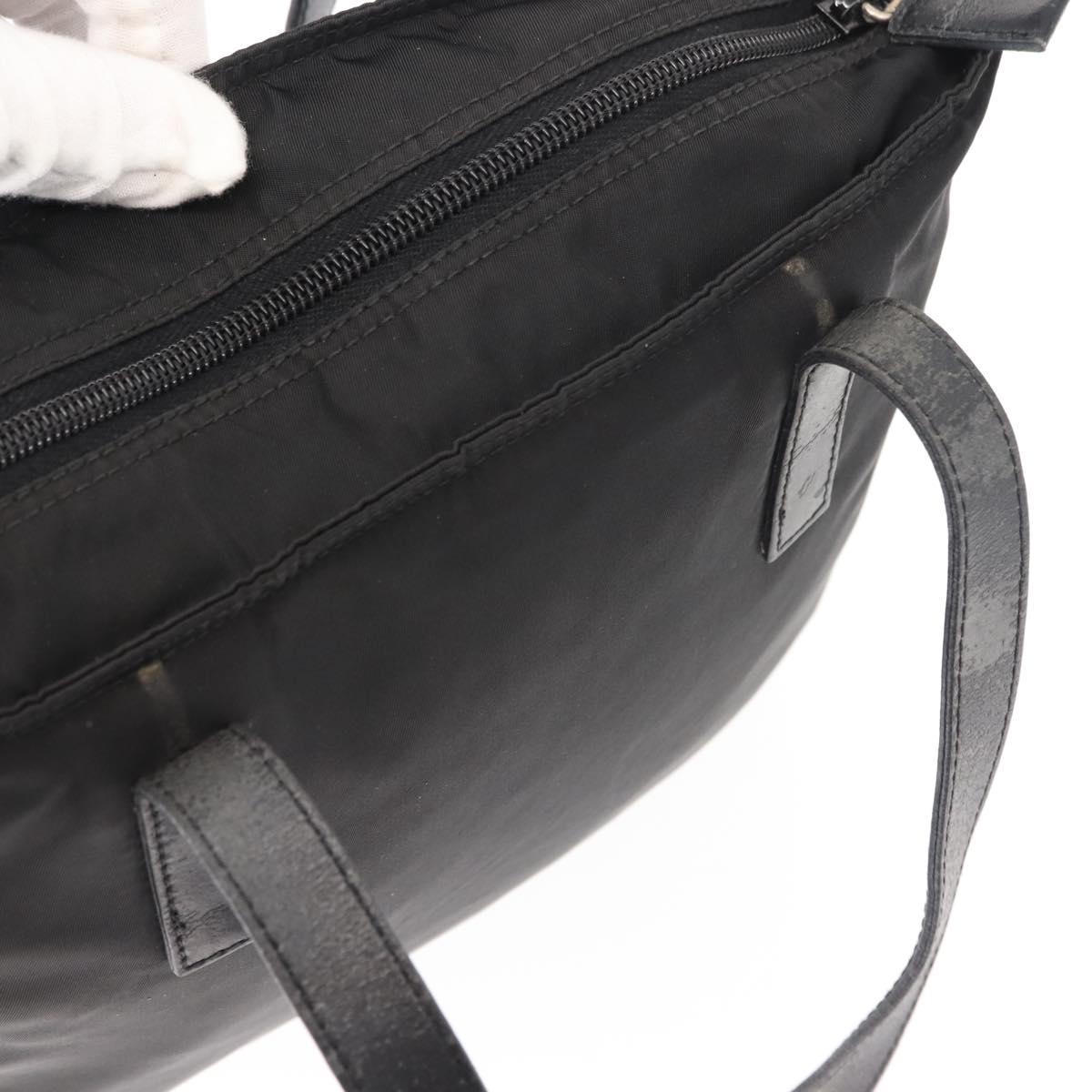 PRADA Tote Bag Nylon Black Silver Auth 148293