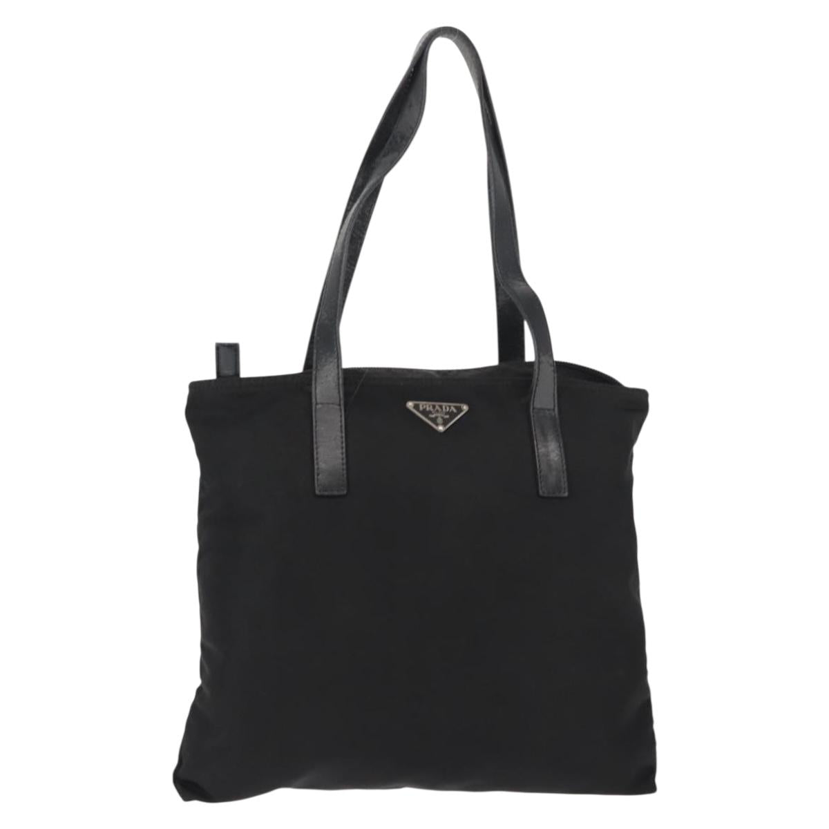 PRADA Tote Bag Nylon Black Silver Auth 148293
