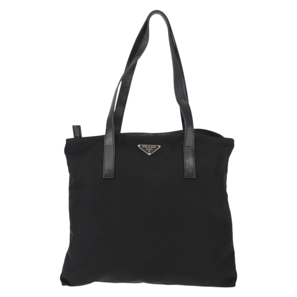 PRADA Tote Bag Nylon Black Silver Auth 148293