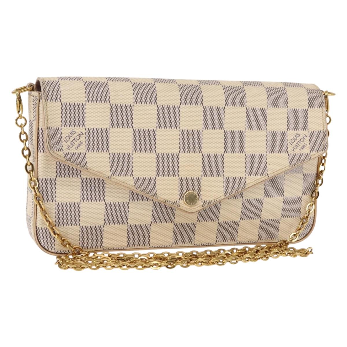 LOUIS VUITTON Damier Azur Pochette Felicie Chain Wallet N63106 LV Auth 148308