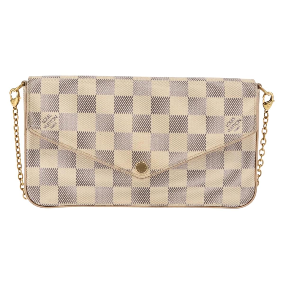 LOUIS VUITTON Damier Azur Pochette Felicie Chain Wallet N63106 LV Auth 148308