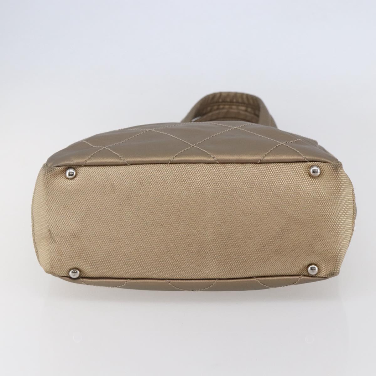 CHANEL Paris Biarritz PM Tote Bag Coated Canvas Gold CC Auth 148314