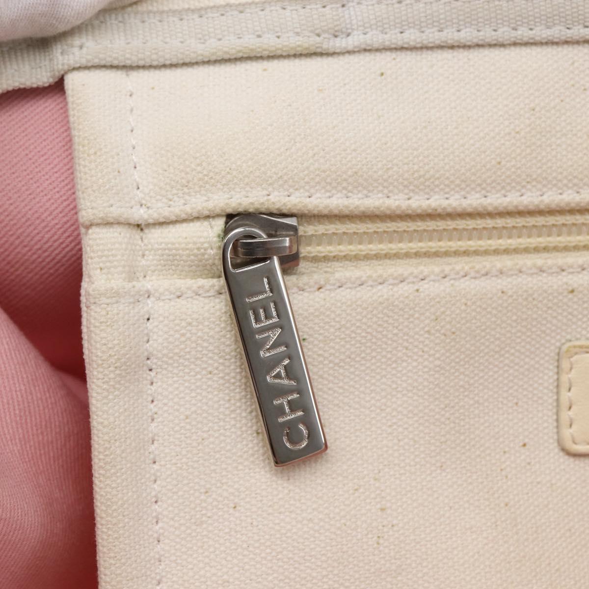 CHANEL Cruise line Miami Tote Bag Canvas Beige CC Auth 148315