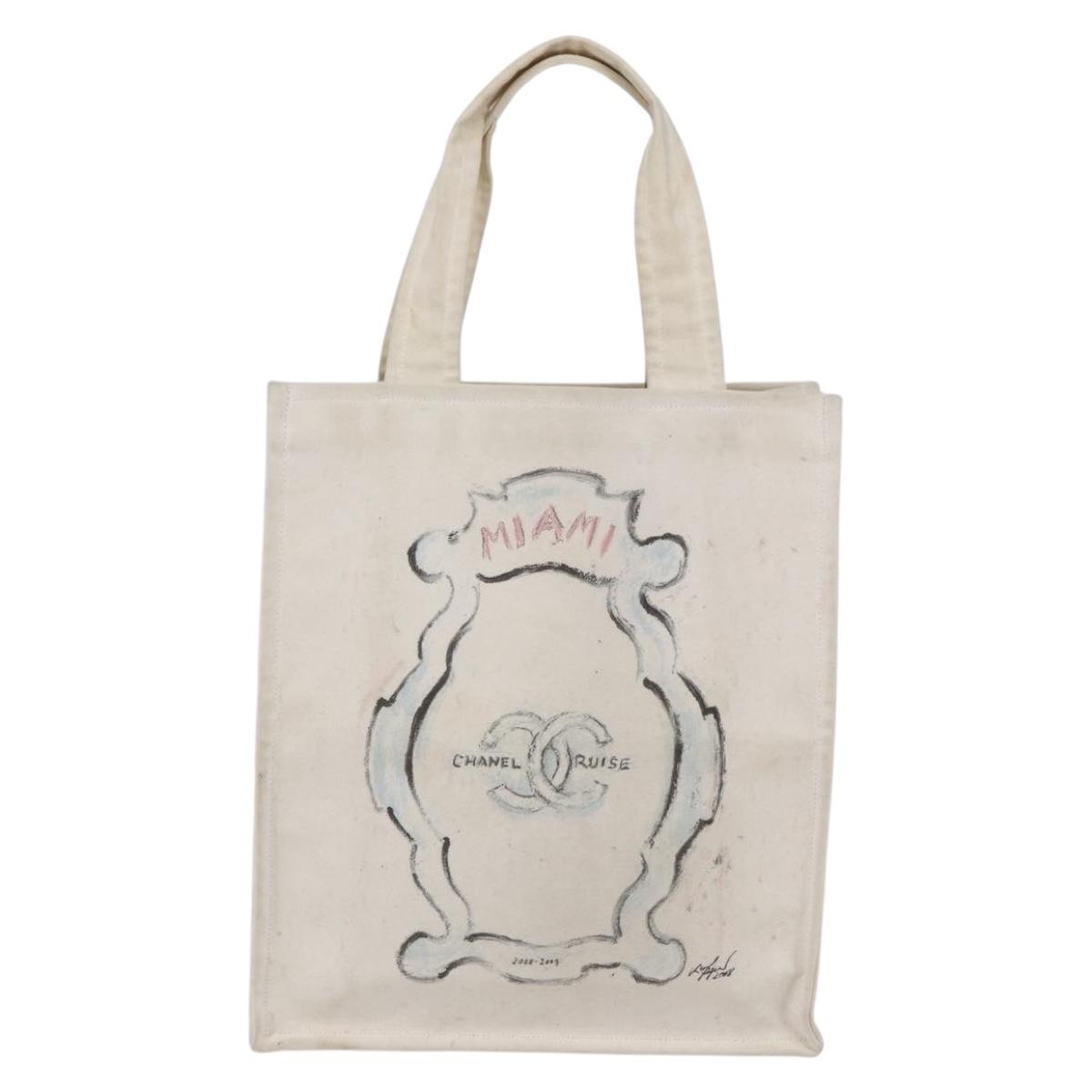 CHANEL Cruise line Miami Tote Bag Canvas Beige CC Auth 148315