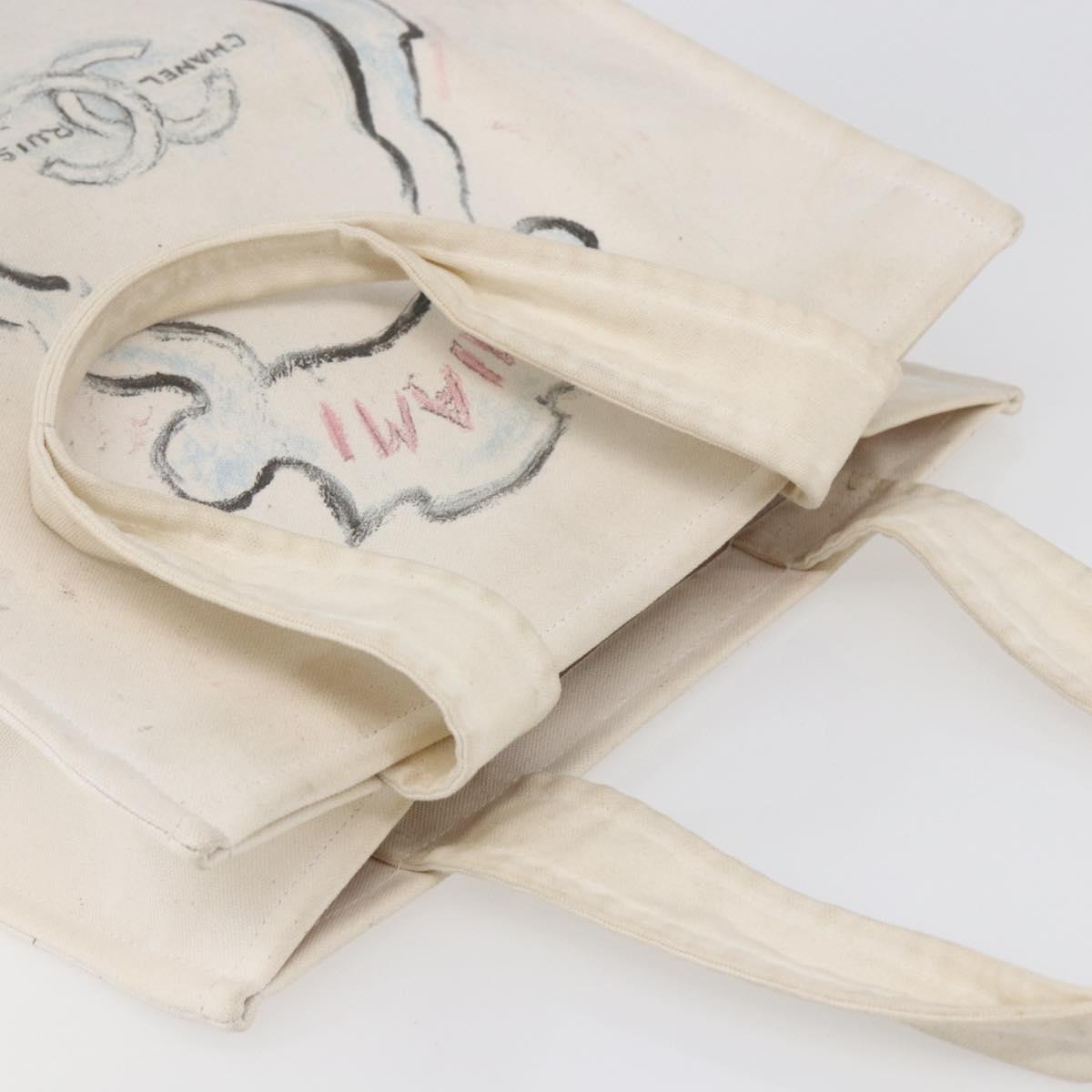 CHANEL Cruise line Miami Tote Bag Canvas Beige CC Auth 148315