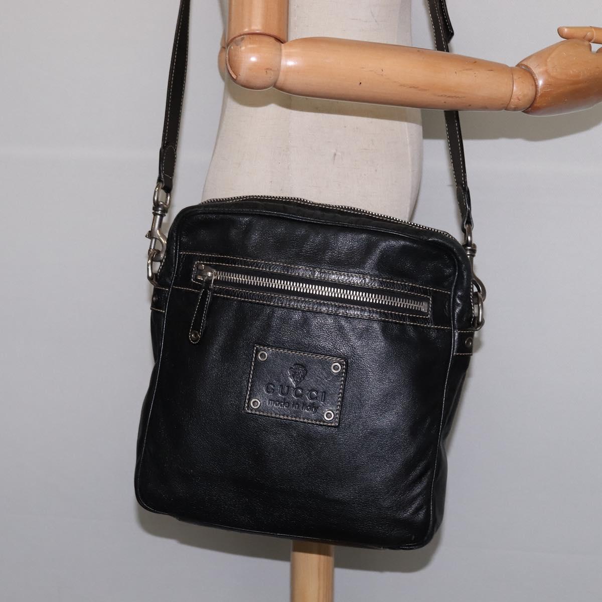 GUCCI Shoulder Bag Leather Black 201451 Auth 148316
