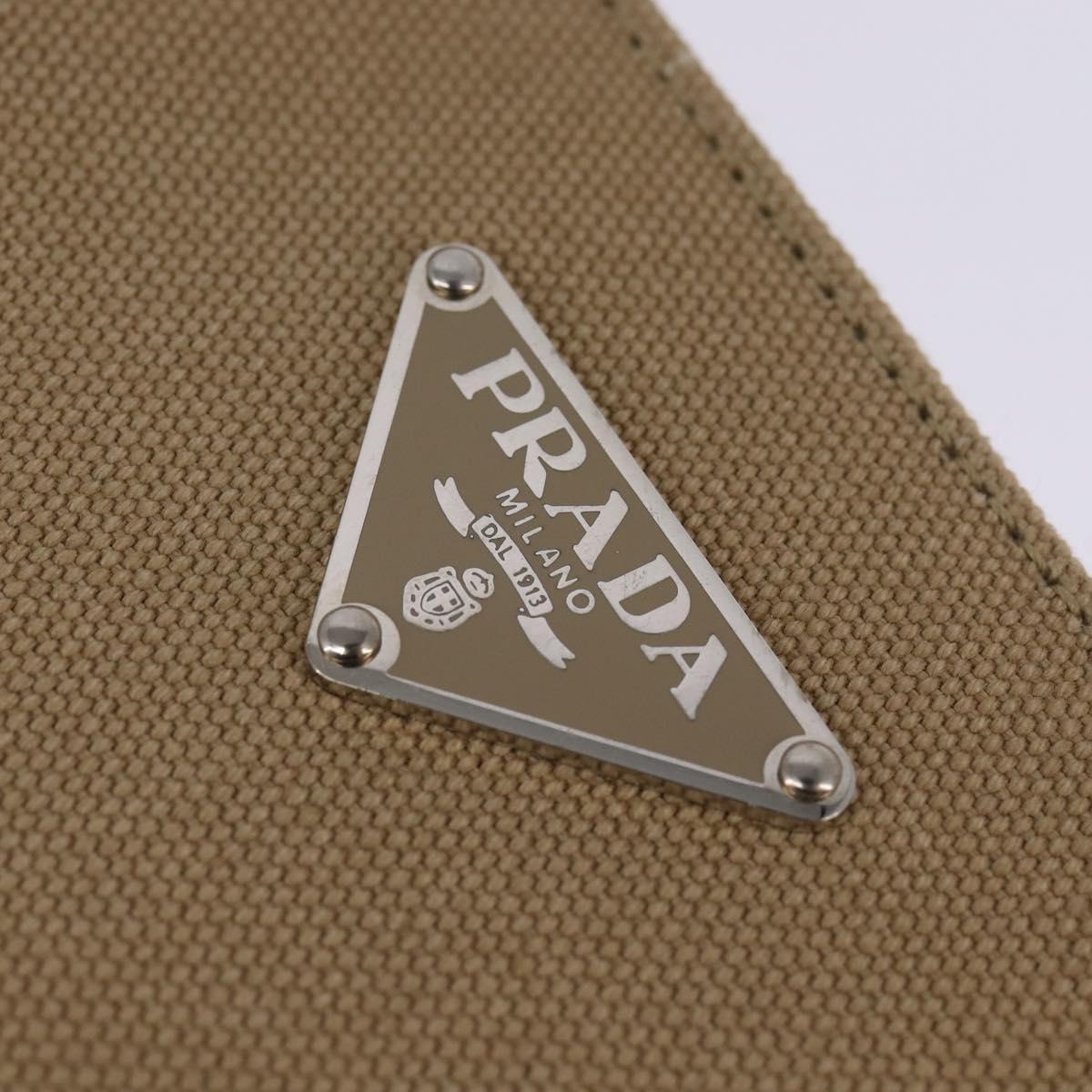 PRADA Tote Bag Canvas Beige Silver Auth 148319