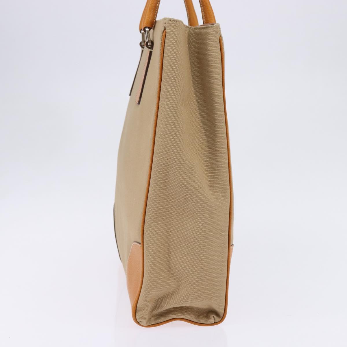 PRADA Tote Bag Canvas Beige Silver Auth 148319