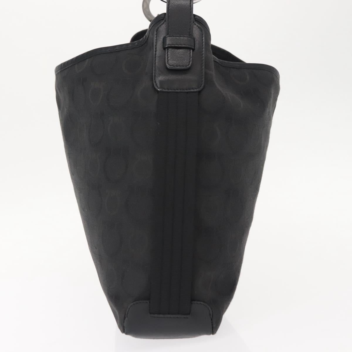 Salvatore Ferragamo Gancini Shoulder Bag Canvas Black Silver Auth 148320