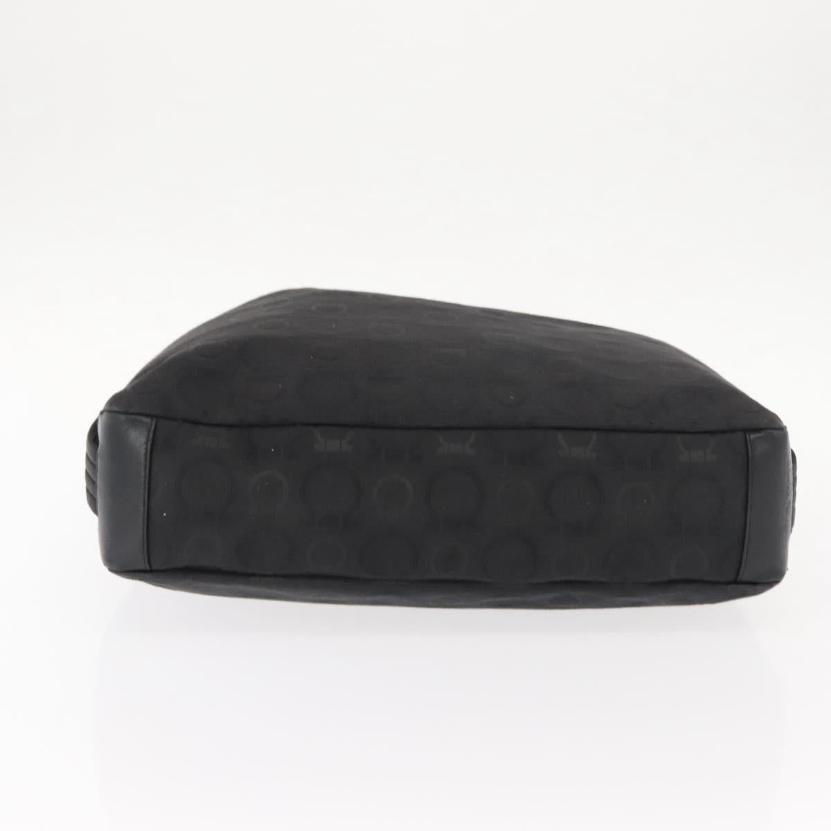 Salvatore Ferragamo Gancini Shoulder Bag Canvas Black Silver Auth 148320