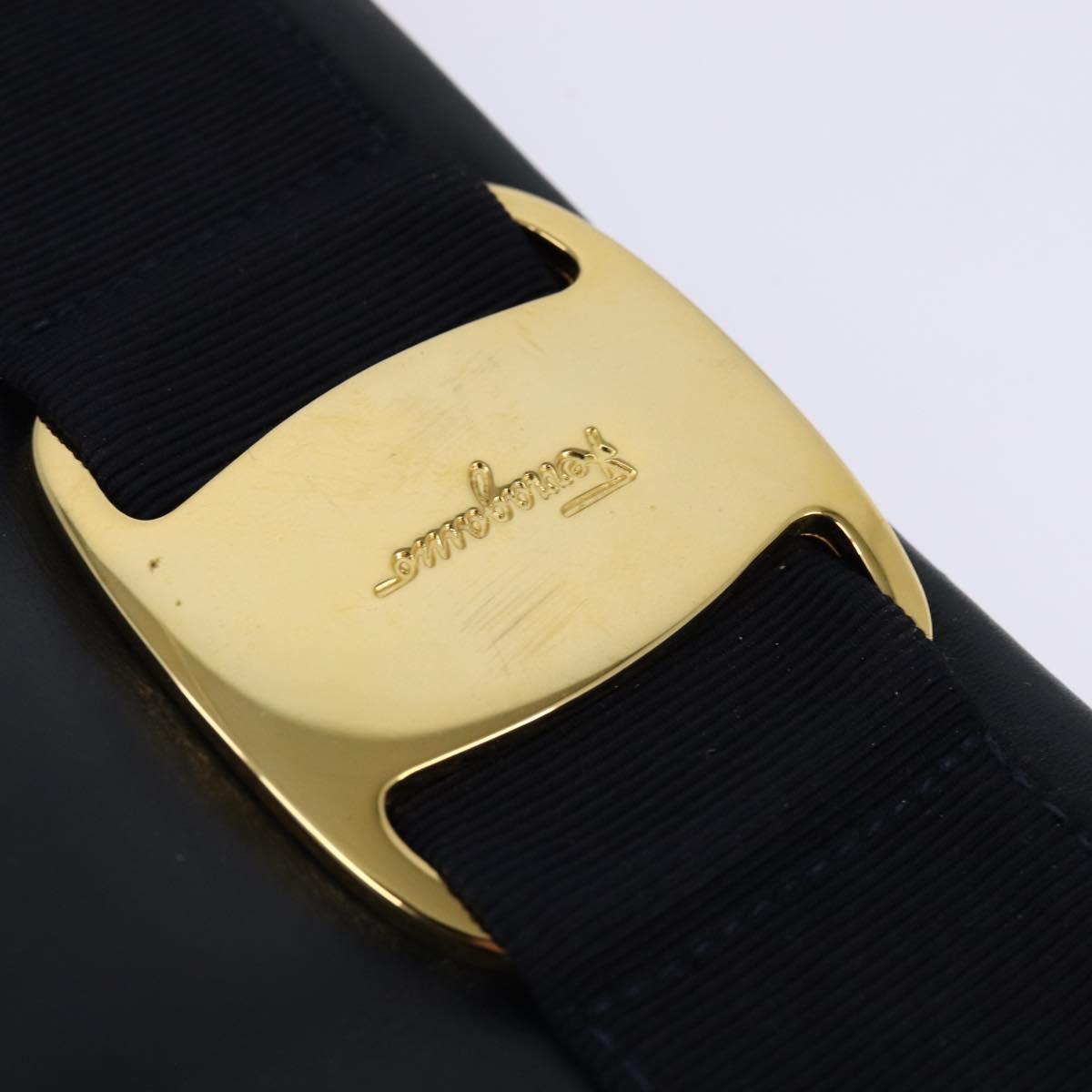 Salvatore Ferragamo Vala Shoulder Bag Leather Navy Gold Auth 148321