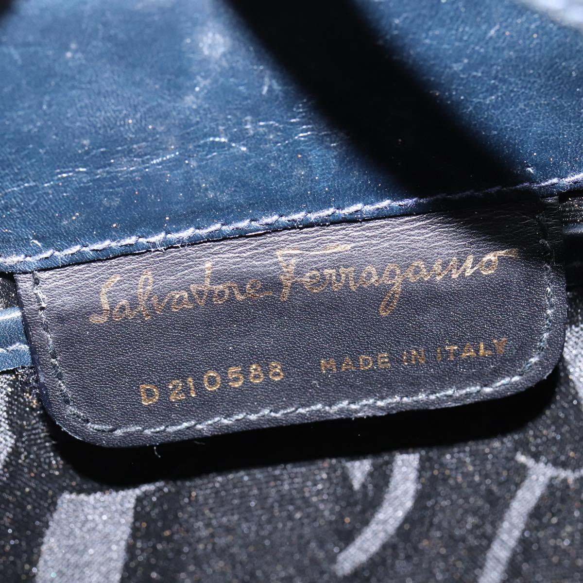 Salvatore Ferragamo Vala Shoulder Bag Leather Navy Gold Auth 148321