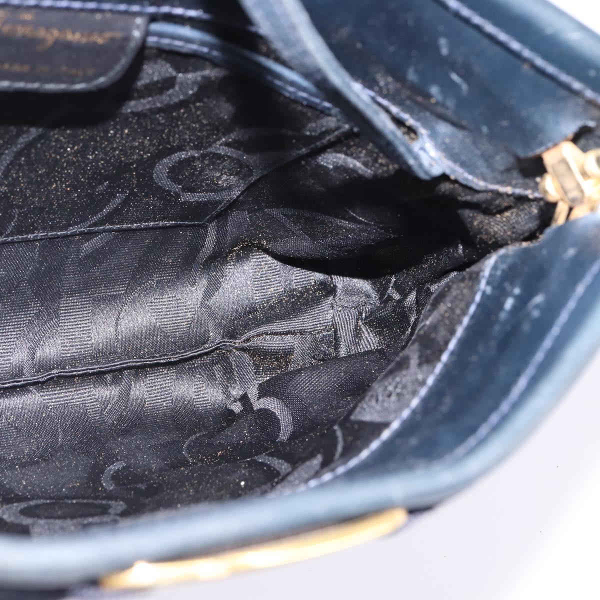 Salvatore Ferragamo Vala Shoulder Bag Leather Navy Gold Auth 148321