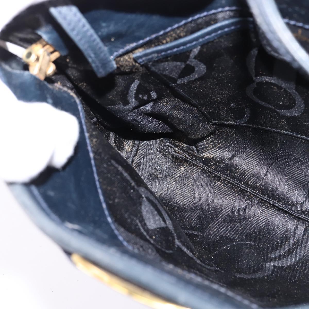 Salvatore Ferragamo Vala Shoulder Bag Leather Navy Gold Auth 148321