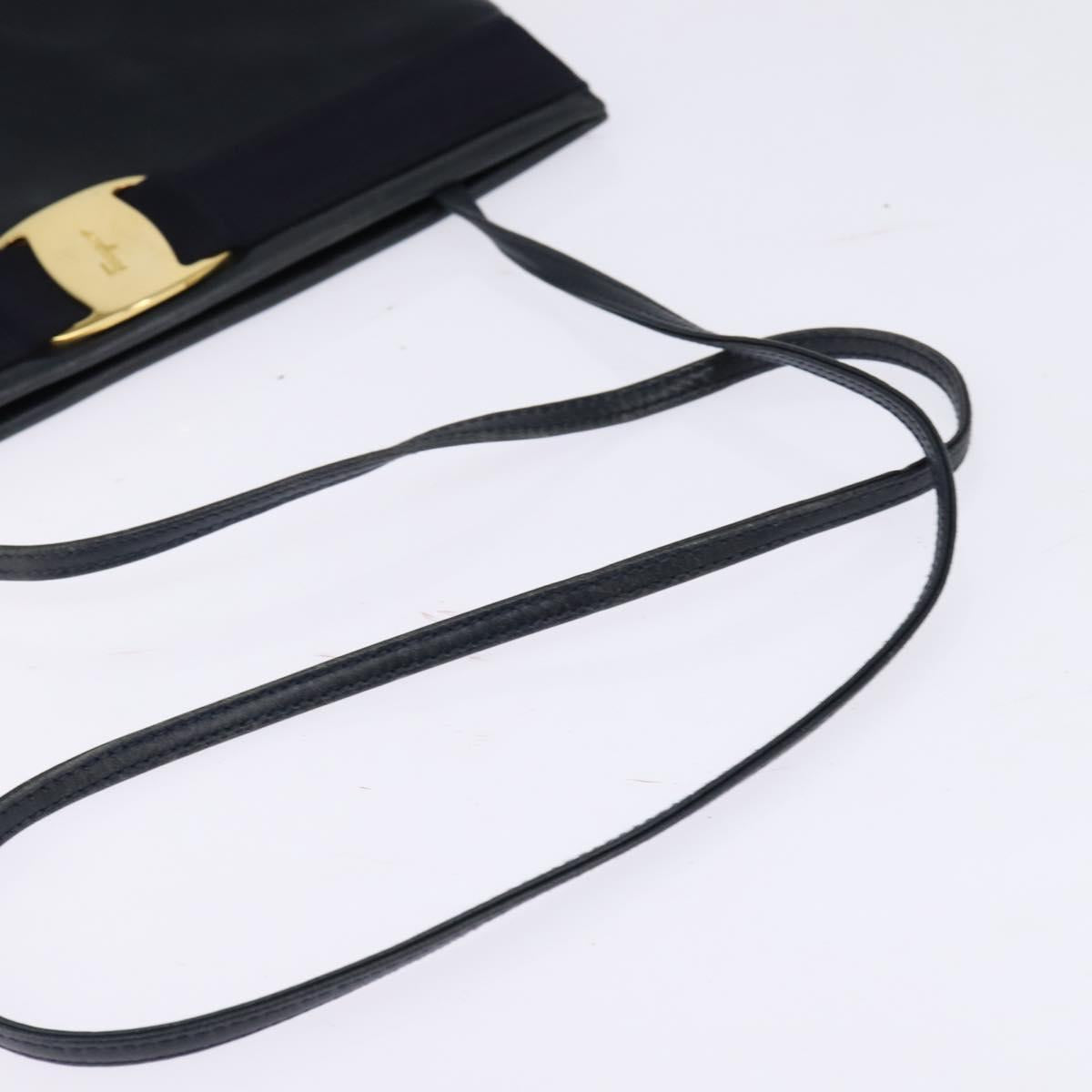 Salvatore Ferragamo Vala Shoulder Bag Leather Navy Gold Auth 148321