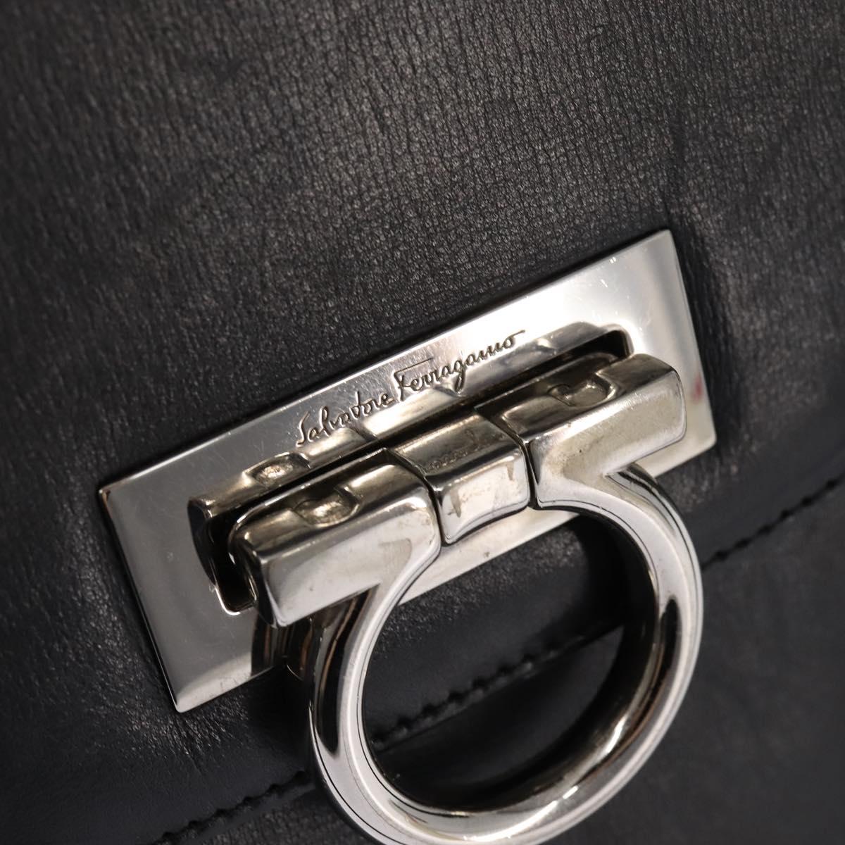 Salvatore Ferragamo Gancini Hand Bag Leather Black Silver Auth 148322