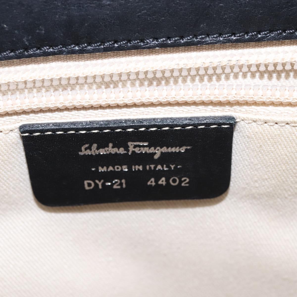 Salvatore Ferragamo Gancini Hand Bag Leather Black Silver Auth 148322