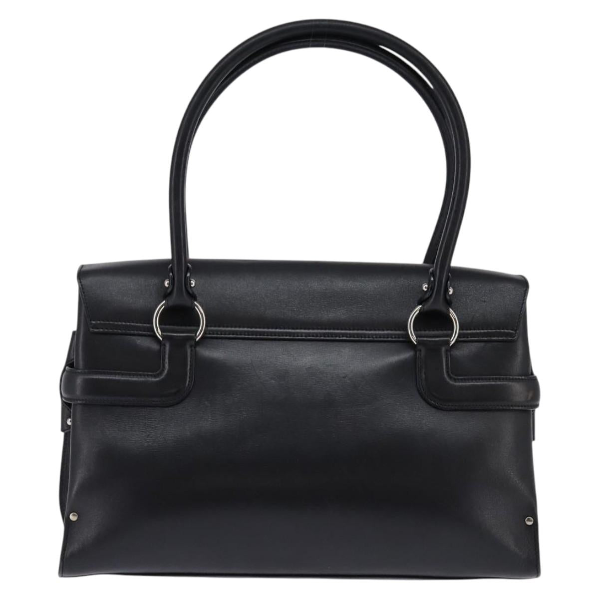 Salvatore Ferragamo Gancini Hand Bag Leather Black Silver Auth 148322