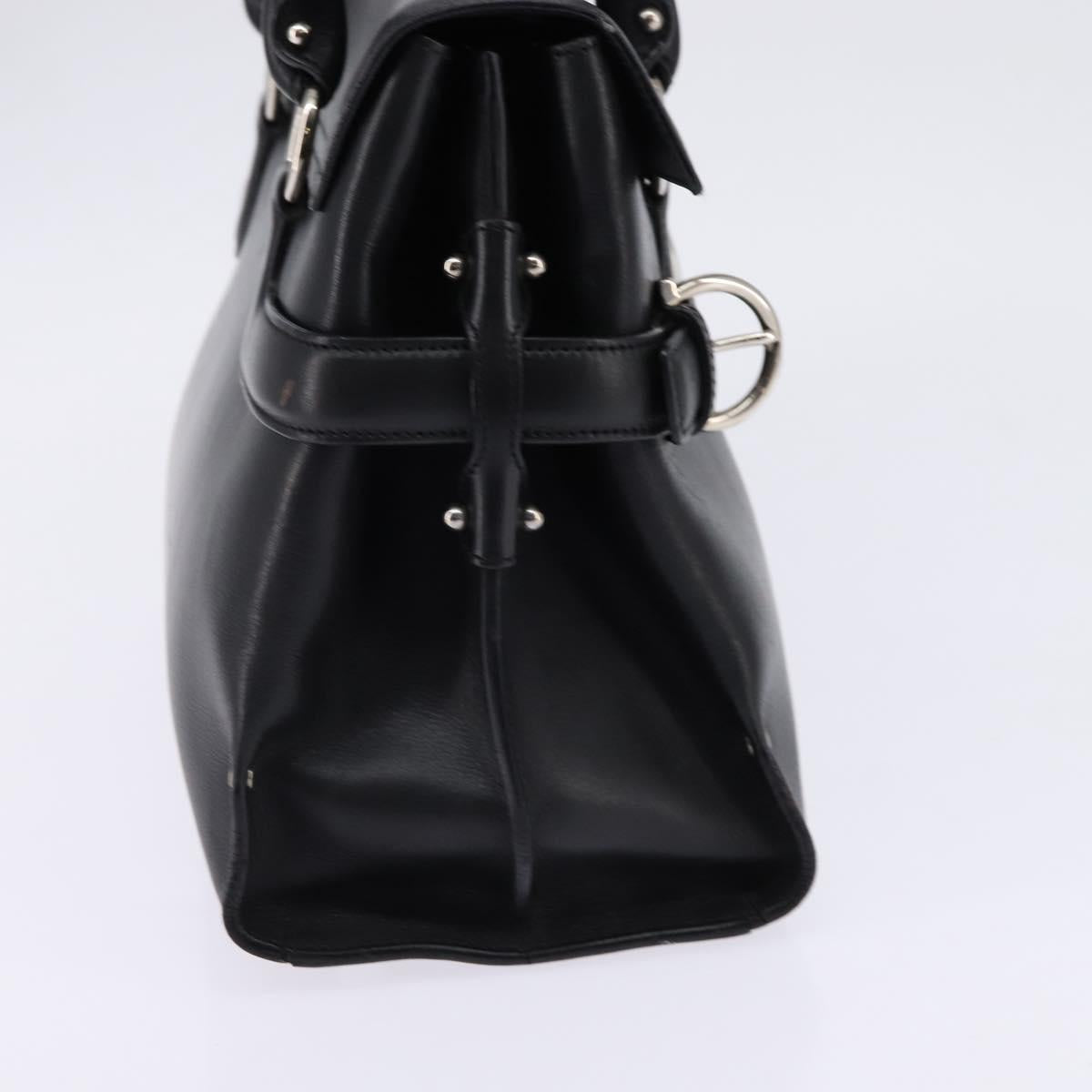 Salvatore Ferragamo Gancini Hand Bag Leather Black Silver Auth 148322