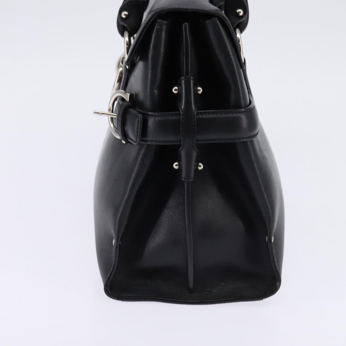 Salvatore Ferragamo Gancini Hand Bag Leather Black Silver Auth 148322