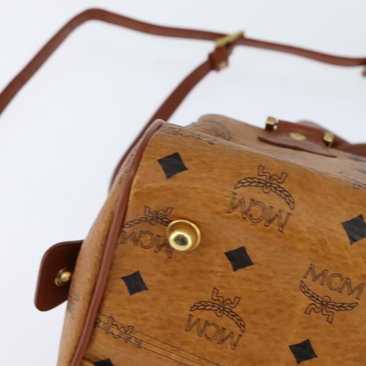 MCM Logogram Vicetos Boston Bag PVC 2way Brown Gold Auth 148327