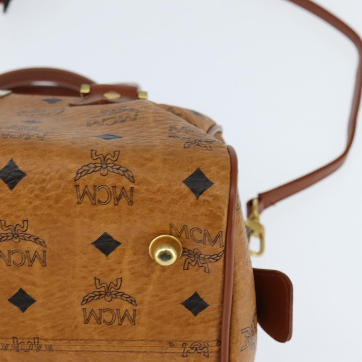 MCM Logogram Vicetos Boston Bag PVC 2way Brown Gold Auth 148327