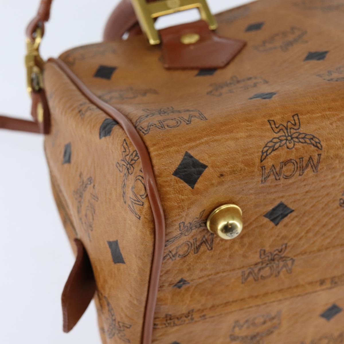 MCM Logogram Vicetos Boston Bag PVC 2way Brown Gold Auth 148327