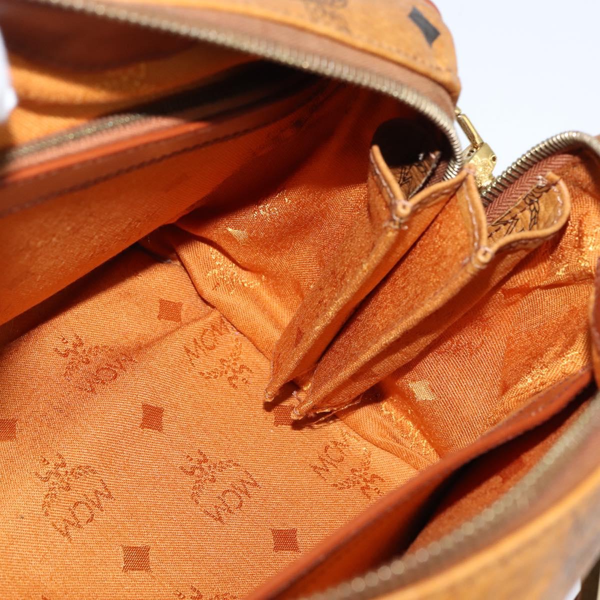 MCM Logogram Vicetos Boston Bag PVC 2way Brown Gold Auth 148327